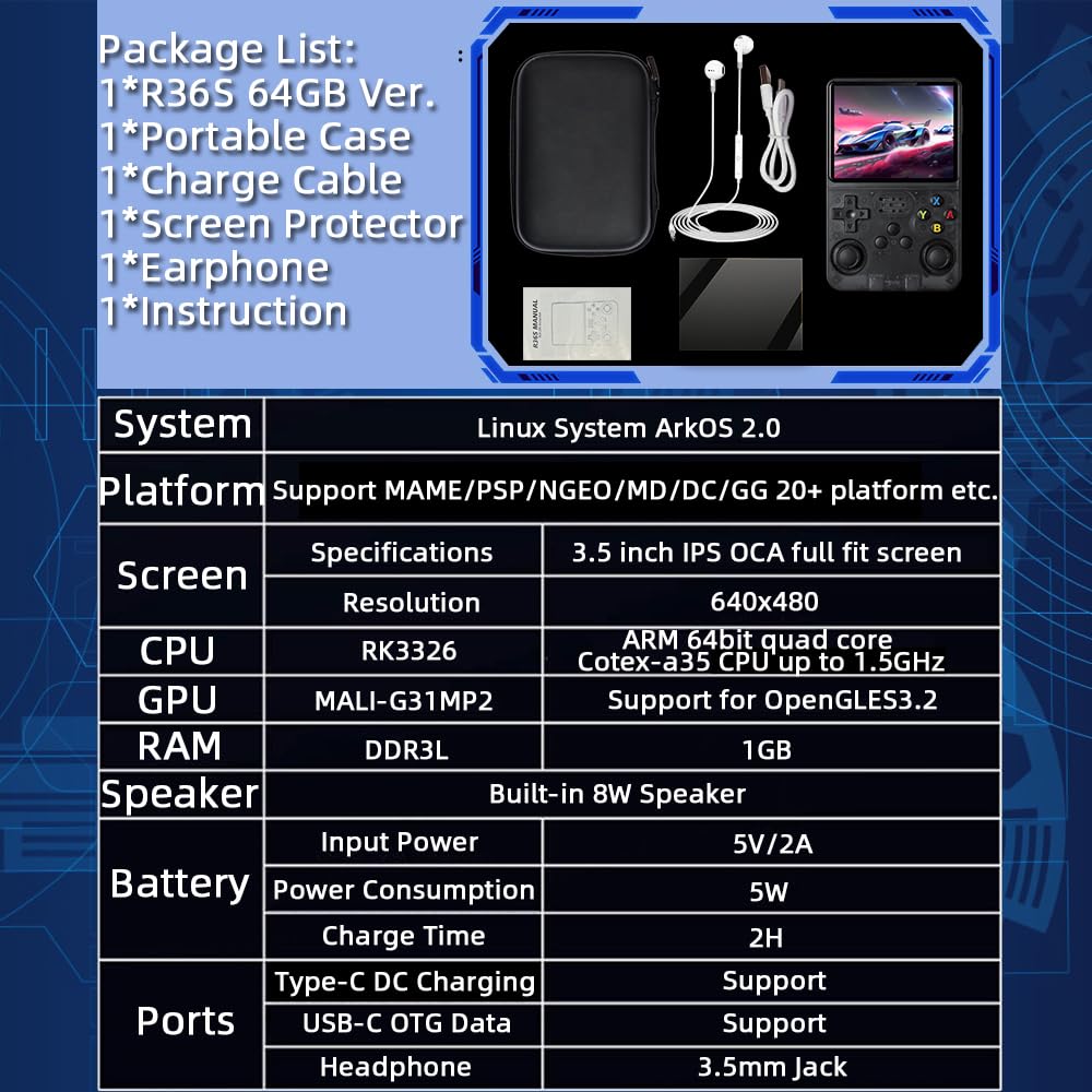 R36S Retro Handheld Video Game Console
